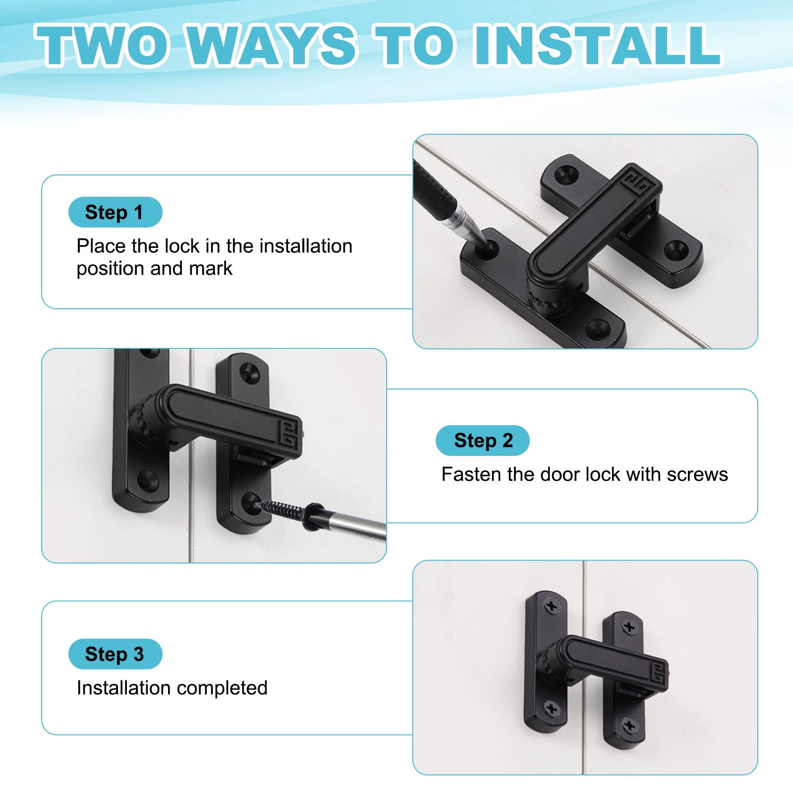 Uxcell 2PcsBarn Door Lock, Zinc Alloy 90/180 Degree Flip Gate Latches, Adjustable Security Sliding Door Latch Lock Hardware with Screws for Cabinet, Bathroom, Window, Garden, Gray
