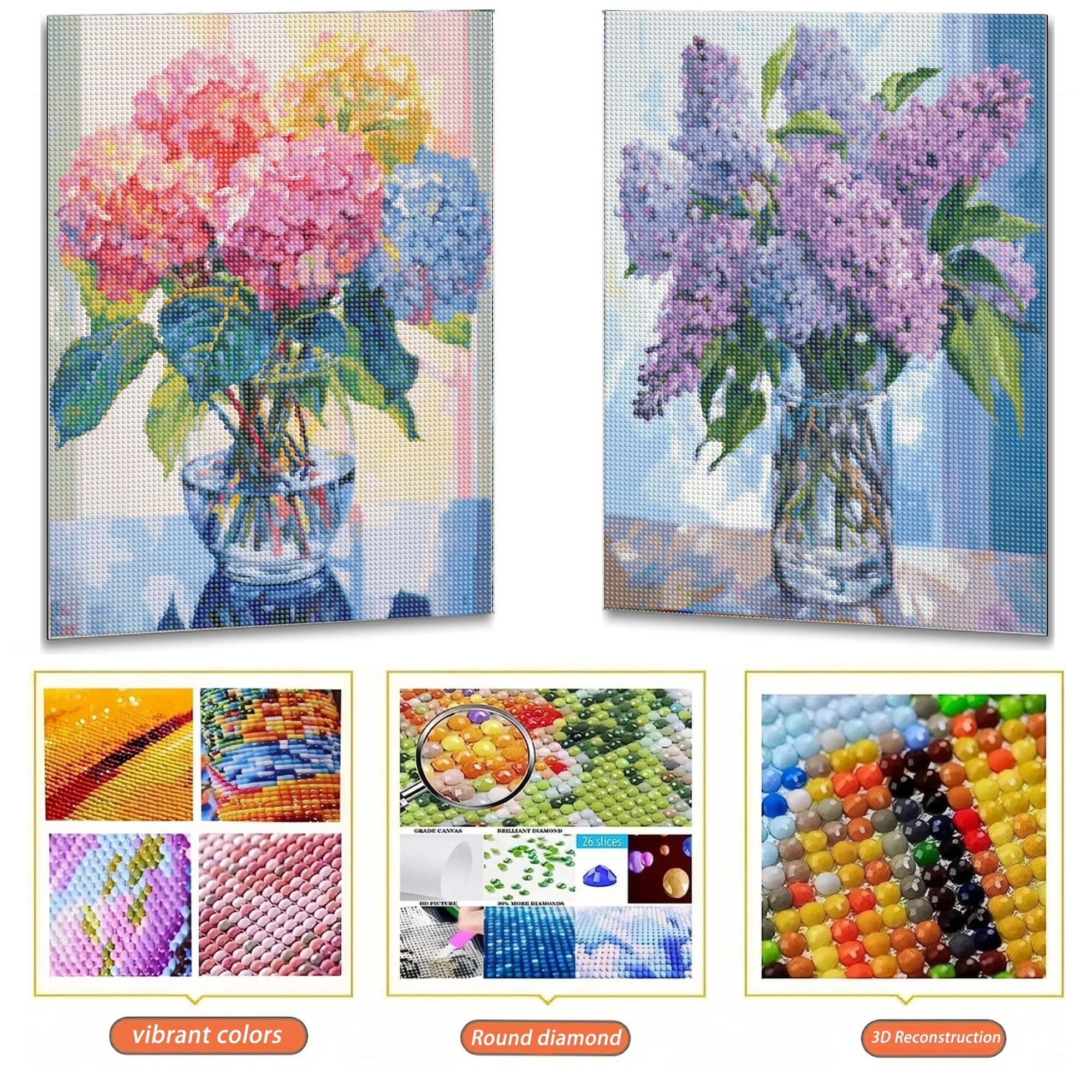 Mosaflare Diamond Art Painting Kits,2-Pack Purple Flower Art Craft Kits,Full Round Drill,Home Wall and Relaxing 12"×16"
