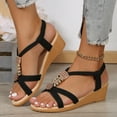 thumbnail image 5 of HaiMao Womens Wedge Sandals Flower Low Heel Dressy Sandals Elastic Ankle Strap Rhinestone Summer Comfortable Shoe Black 7(39), 5 of 9