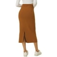 thumbnail image 3 of INSPIRE CHIC Women's Elastic High Waist Slit Hem Stretchy Classic Midi Skirts XL Caramel, 3 of 6