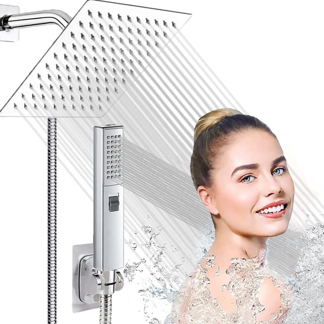 HAWOO Regaderas para Baño, 8" Cabeza de Ducha de Lluvia Alta Presion, Ducha de Mano de 2 Modos Rociado con Soporte, Antifugas, Manguera de 1.5 m, Regaderas y Baño(Plata)