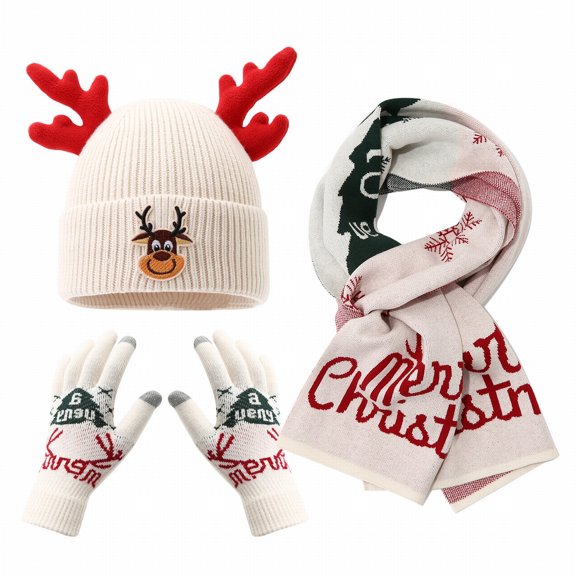 Sales 2026 Women Beanie Scarf Gloves Headband Set GIJNRIUIUA Under $15 3 Pcs Kids Winter Hat Gloves Scarf Set Girls Boys Beanie with Pompom Fleece Lined Mittens Neck Warmer White