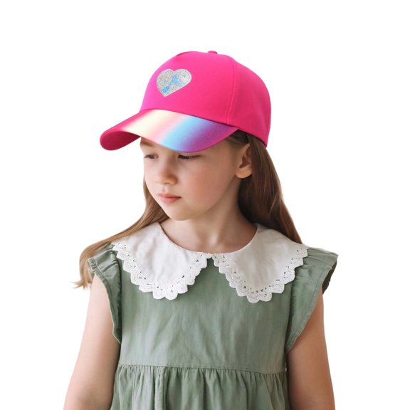 Byoo Toddler Girls Glitter Heart Patch Baseball Hat Gradient Shimmer Brim Layout Designed Beach Trips Baseball Hats