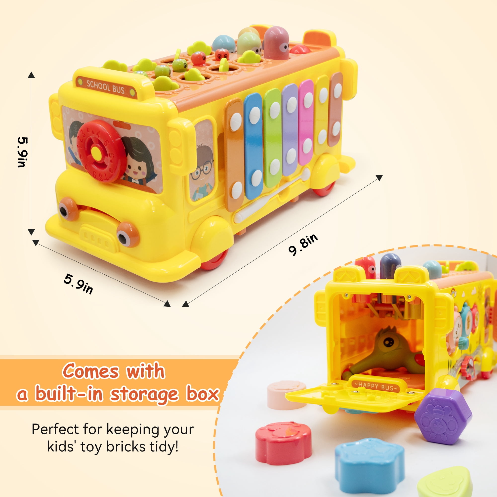 SaveJoy Toddler Busy Bus Learning Toy Montessori Baby Sensory Toys,Educational Gifts for Kids Boys & Girls