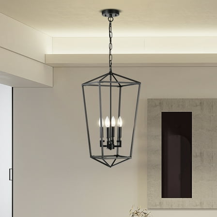 Casper 11.8 in. 4-Light Indoor Matte Black Finish Chandelier with Light Kit