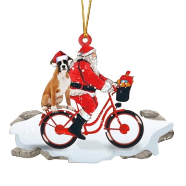 Colgante navideño de Papá Noel con forma de cachorro de acrílico, para árbol de Navidad, para colgar en bicicleta.