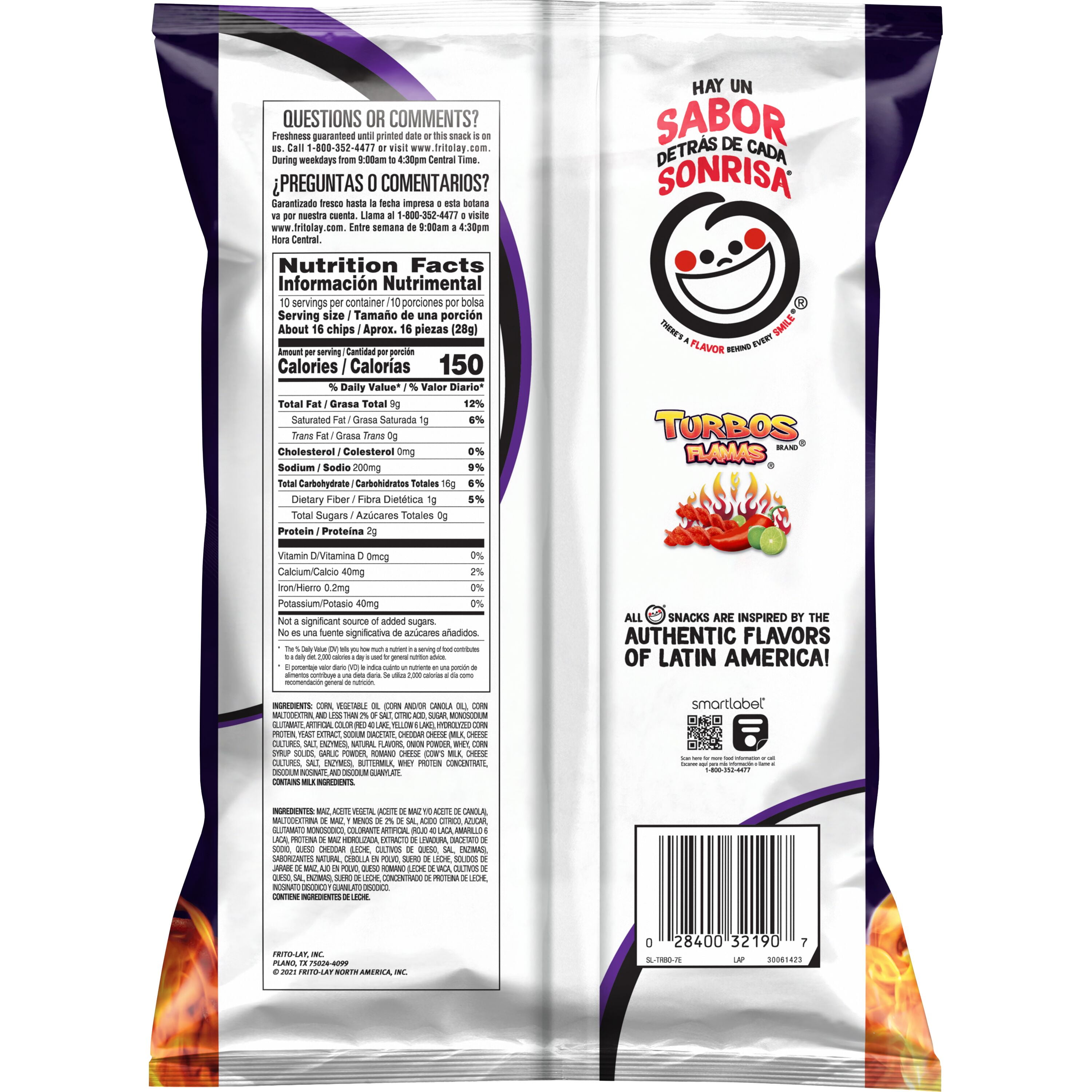 Sabritas Crispy Turbos Flamas Flavored Corn Snacks, Spicy