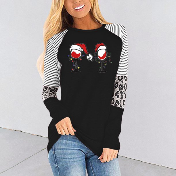 Pntutb Blusa de manga larga con estampado de moda para mujer Blusa de cuello redondo con rayas Casual tops PNTUTB Pntutb-2548