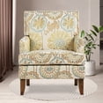 thumbnail image 3 of Accent Chairs Living Room Floral Print Fabric Club Chair Tufted Wingback Chair Reading Arm Reading Chairs for Bedroom Comfy(Beige Yellow), 3 of 8