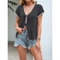 thumbnail image 5 of Women's Crochet V-Neck Short Sleeve Boho Spring Lightweights Tie Front Cardigan for Beach Summer Black S, 5 of 7