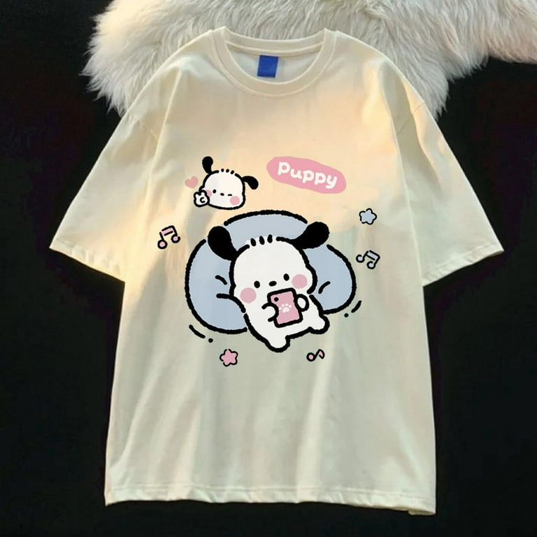 ★WAIKEI★ Love Love Pochaco Short Sleeve T-shirt White YKBE New Sanrio Kawaii Pochacco Men's and Women's Cartoon Short