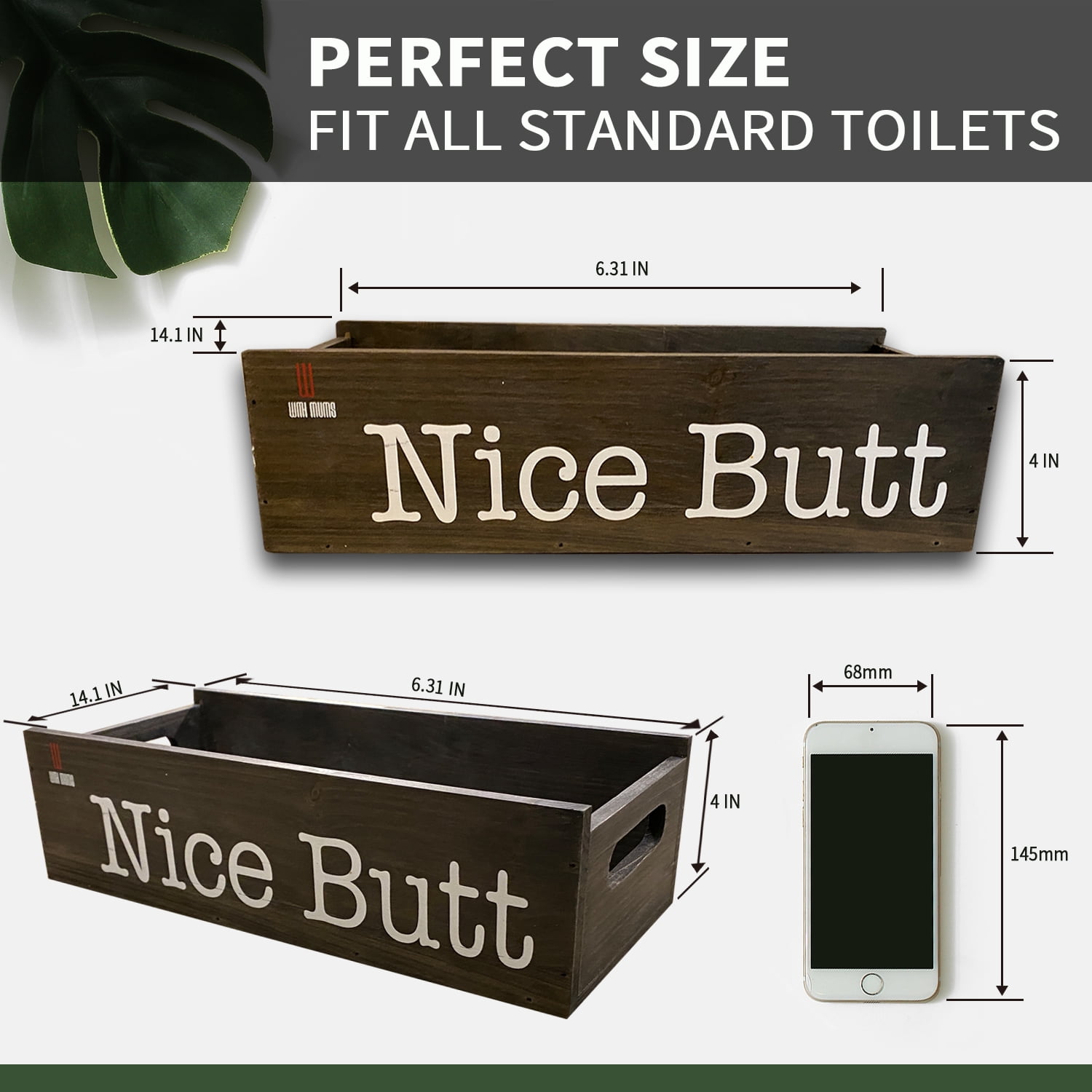 With Mums Rustic Bathroom Toilet Paper Holder – Solid Pine Wood Storage Box with “Hello Sweet Cheeks” Design – Fits Most Toilet Tank Tops – Brown