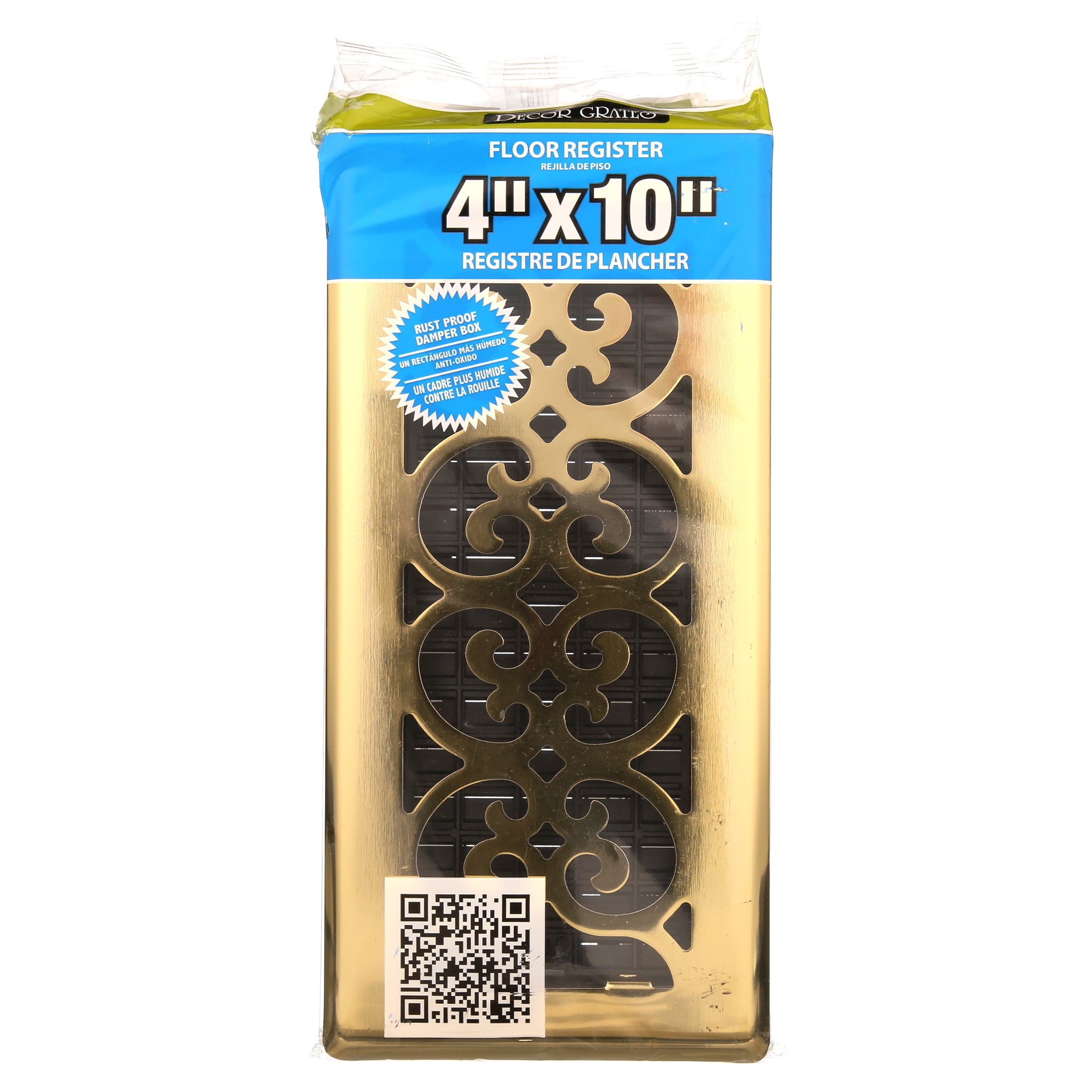 Decor Grates 4" x 10" Scroll Design Bright Brass Finish Steel Plated Floor Register