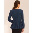 thumbnail image 4 of Blusa de Manga Larga con Escote en V y Cinturón para Mujer Azul marino XS, 4 of 6