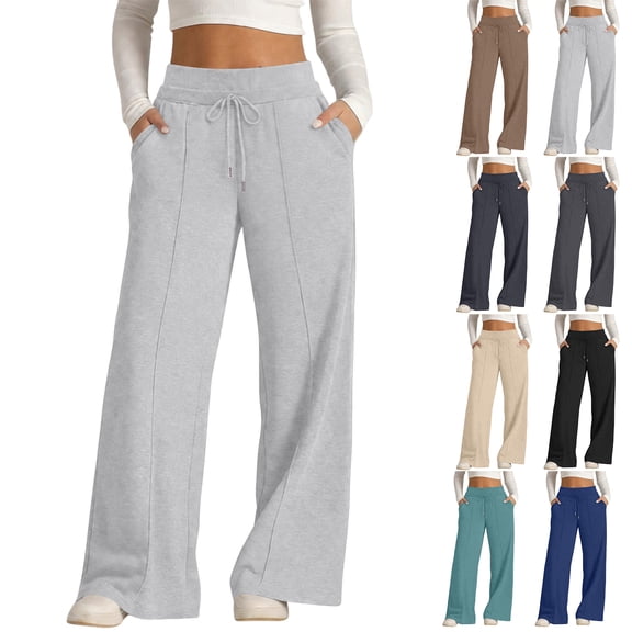 Sweatpants for Women Baggy Wide Leg Sweat Pants Oversized Drawstring Elastic Waist Fall Joggers Pants, L