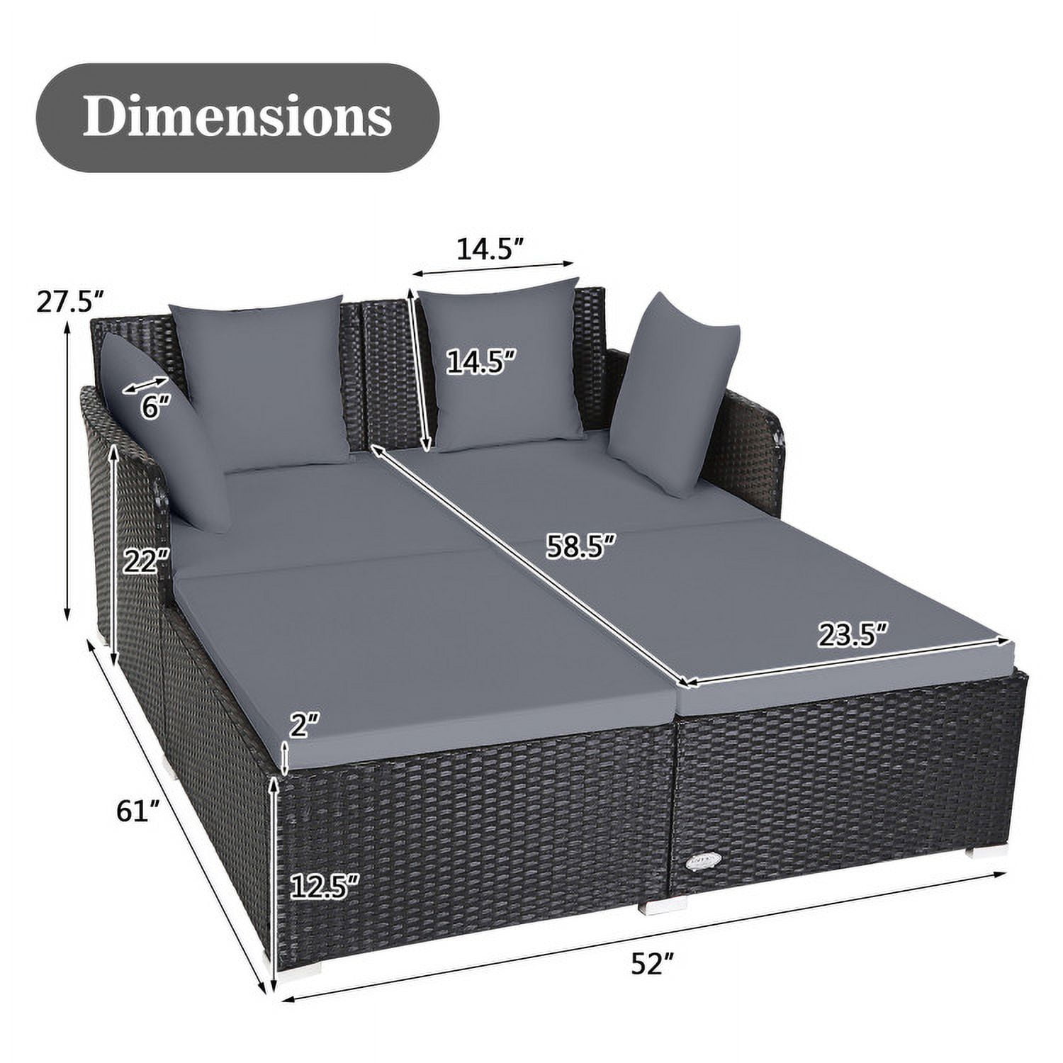 Aimee Lii Spacious Outdoor Rattan Daybed with Upholstered Cushions and Pillows, Outdoor Deck Furniture, Gray Aimee Lii Spacious Outdoor Rattan Daybed with Upholstered Cushions and Pillows, Outdoor Deck Furniture, Gray
