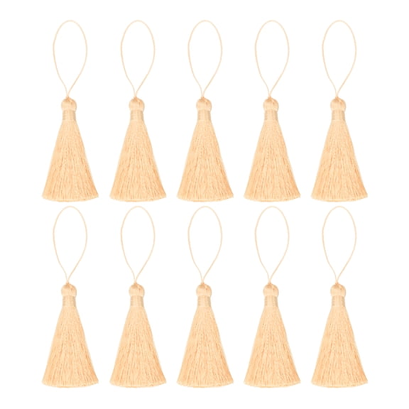 Uxcell 10 Pcs Handmade Bookmark Tassels, 16cm/6.3" Soft Silky Floss Book Mark Mini Tassels with Cord Loops for Crafts Jewelry Making DIY Projects Accessory Bookmarks Keychain, Beige