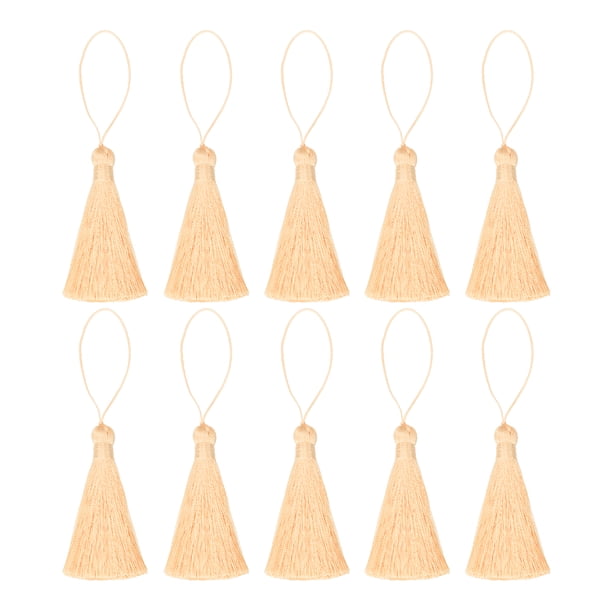 Uxcell 10 Pcs Handmade Bookmark Tassels, 16cm/6.3" Soft Silky Floss Book Mark Mini Tassels with Cord Loops for Crafts Jewelry Making DIY Projects Accessory Bookmarks Keychain, Beige