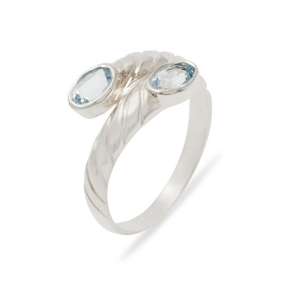 LBG British Made 925 Sterling Silver Natural Aquamarine Womens Band Ring - 33 size options - 10 - 33 size options - Sizes 4 to 12 Available