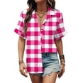 thumbnail image 2 of lulshou Women's Plaid Shirt Fashion Button Shirt Female Lapel Neck Short Sleeves Loose T-shirt Blouse Trendy Casual Checkered Blouse Tops Summer Shirts, 2 of 5