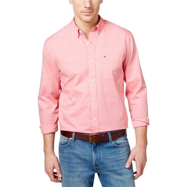 Tommy Hilfiger Capote - Camisa con botones para hombre, color rosa, grande