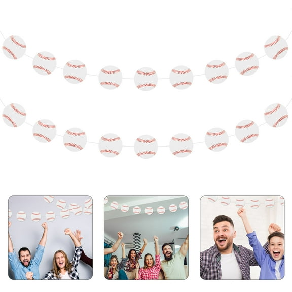 Raindrops 2Pcs Baseball Party Hanging Banner Multi Color Decorative Sports Bunting for Game Day and Photo Prop