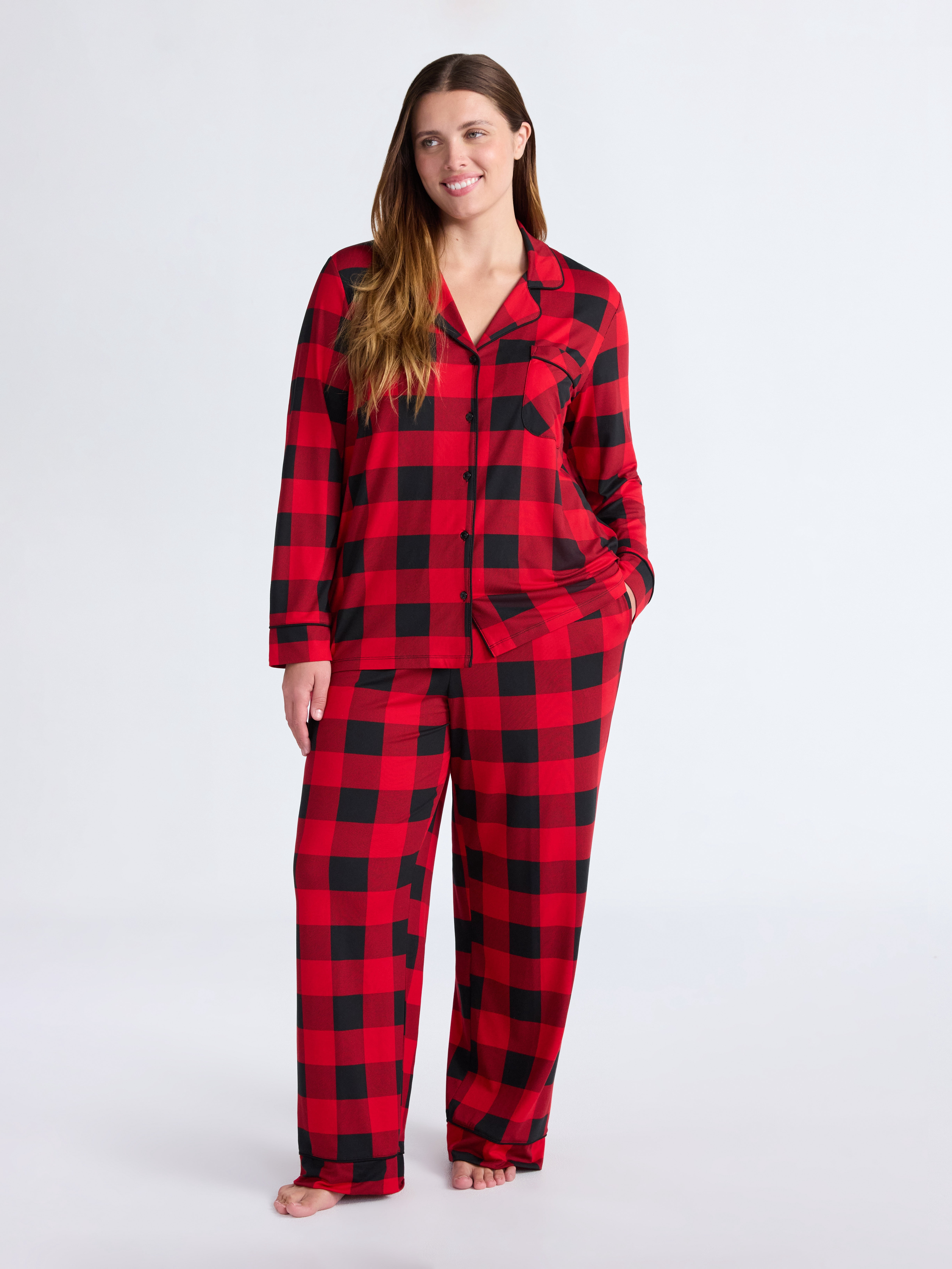 Joyspun Women’s Dreamy Soft Collection Long Sleeve Top and Pants Pajama Set, Sizes XS-4X