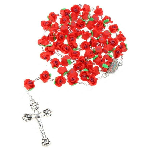 JZROCKER Cross Pendant Necklace Catholic Rose Beads Rosary Necklaces Religious Jewelry