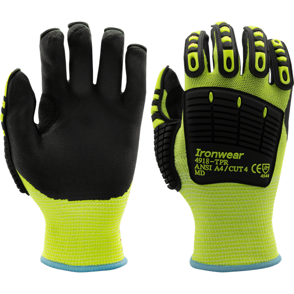 Ironwear 4918-TPR Impact and Cut Resistant Gloves with Dipped Palm | ANSI Level A4 and Grip Guard Palm Coating