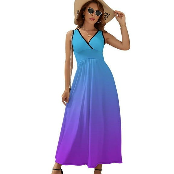 Blue Purple Gradient Dress Fashion Boho Beach Long Dresses Female Party Printed Maxi Dress