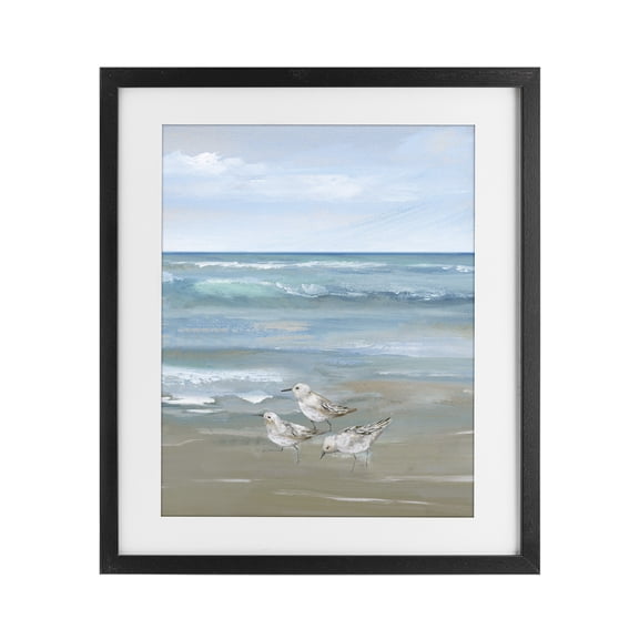 Stupell Industries Sanderlings on Gentle Waves Black Framed Print Under Glass, design by Nan
