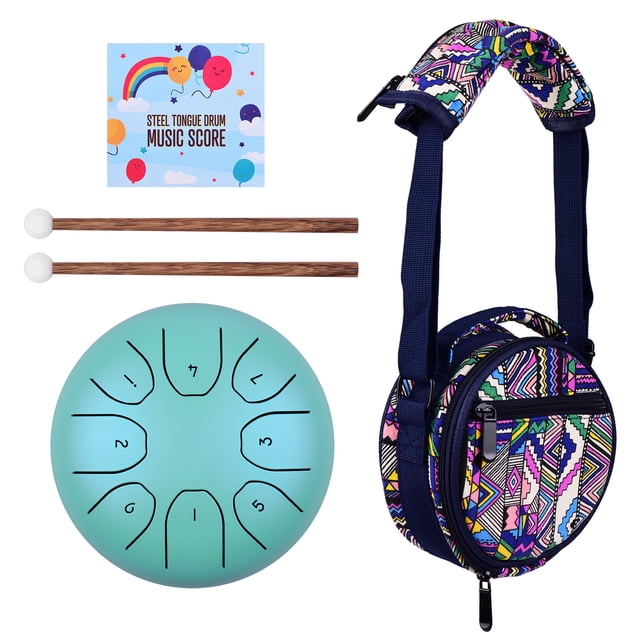 Tambor de Lengüeta de Acero Ammoon 5.5 Pulgadas, Sonido Relajante en C Natural, 8 Tonos, Incluye Baquetas y Bolsa de Transporte, Ideal para Terapia y Regalos, Color Verde Pastel.