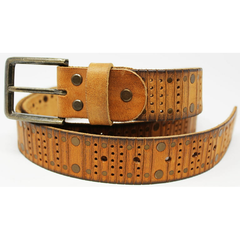 NETWORK Leather Belt with Pin-Buckle Closure For Men (Brown, 36)