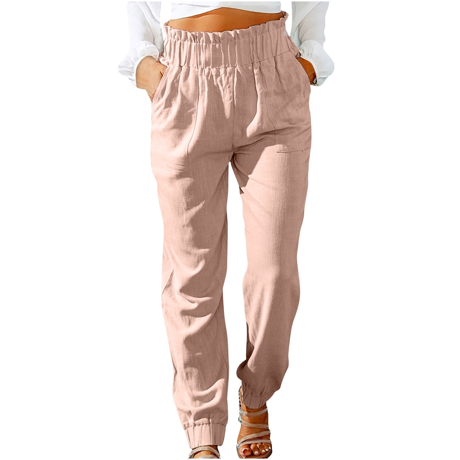 Xihbxyly Linen Pants for Women Womens Pants Cotton Linen Long Lounge Pants  Drawstring Back Elastic Waist Pants Casual Trousers with Pockets, Coffee,  XXXL Under 1 Dollar Items Only #3 