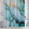 thumbnail image 3 of Marble Texture Shower Curtain for Bathroom Decor, Teal Blue Gold Gradient Crack Modern Waterproof Fabric Shower Curtain, 66"x72" Set with 12 Hooks, 3 of 9