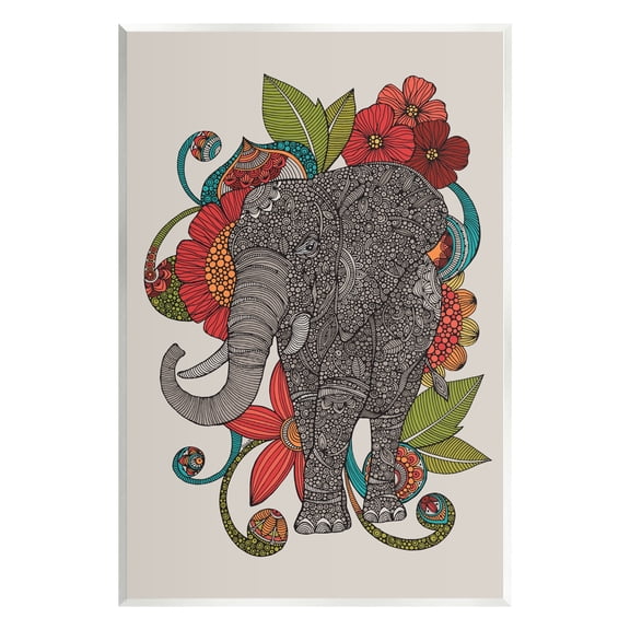 Stupell Industries Wild Elephant Surrounded Elaborate Flower Mandala Patterns Graphic Art Unframed Art Print Wall Art, Design by Valentina Harper