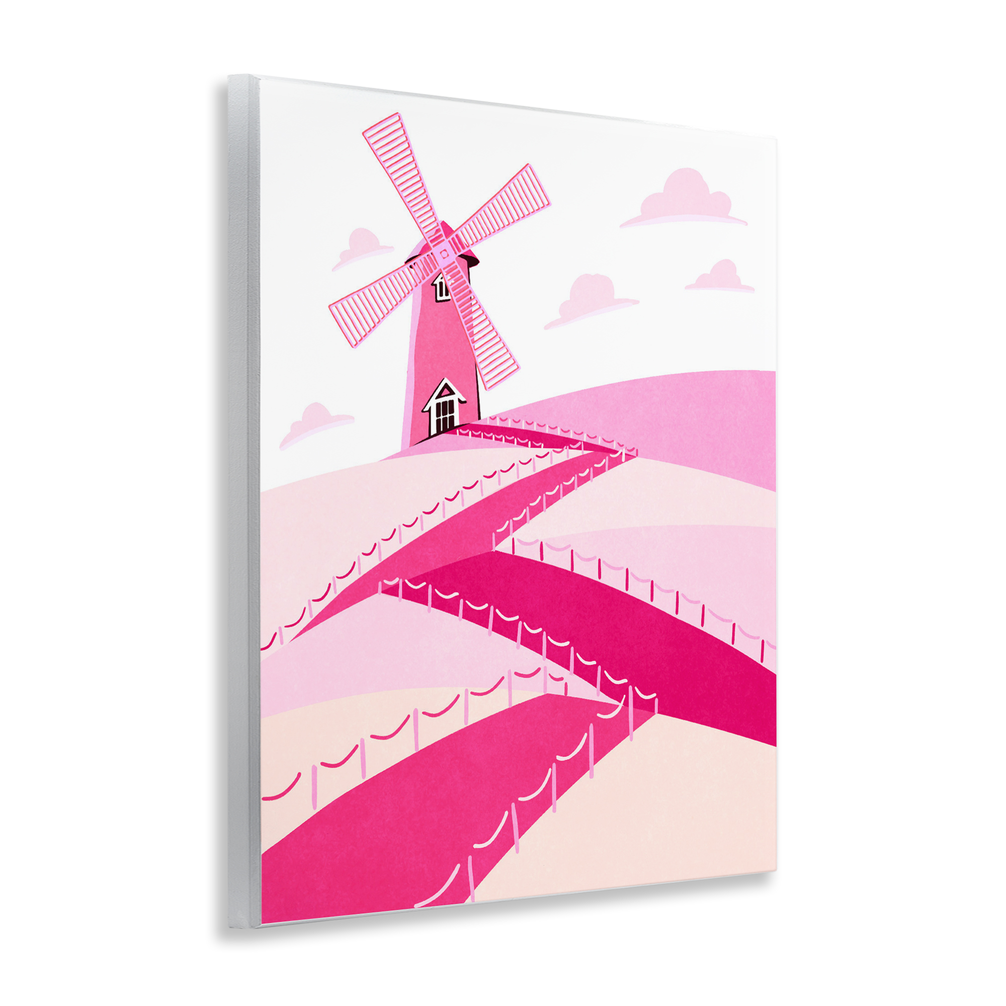 Pink Hills and Windmill Wall Plaque Art, design by Ziwei Li