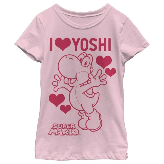 Girl's Nintendo I love Yoshi  Graphic Tee Light Pink Medium