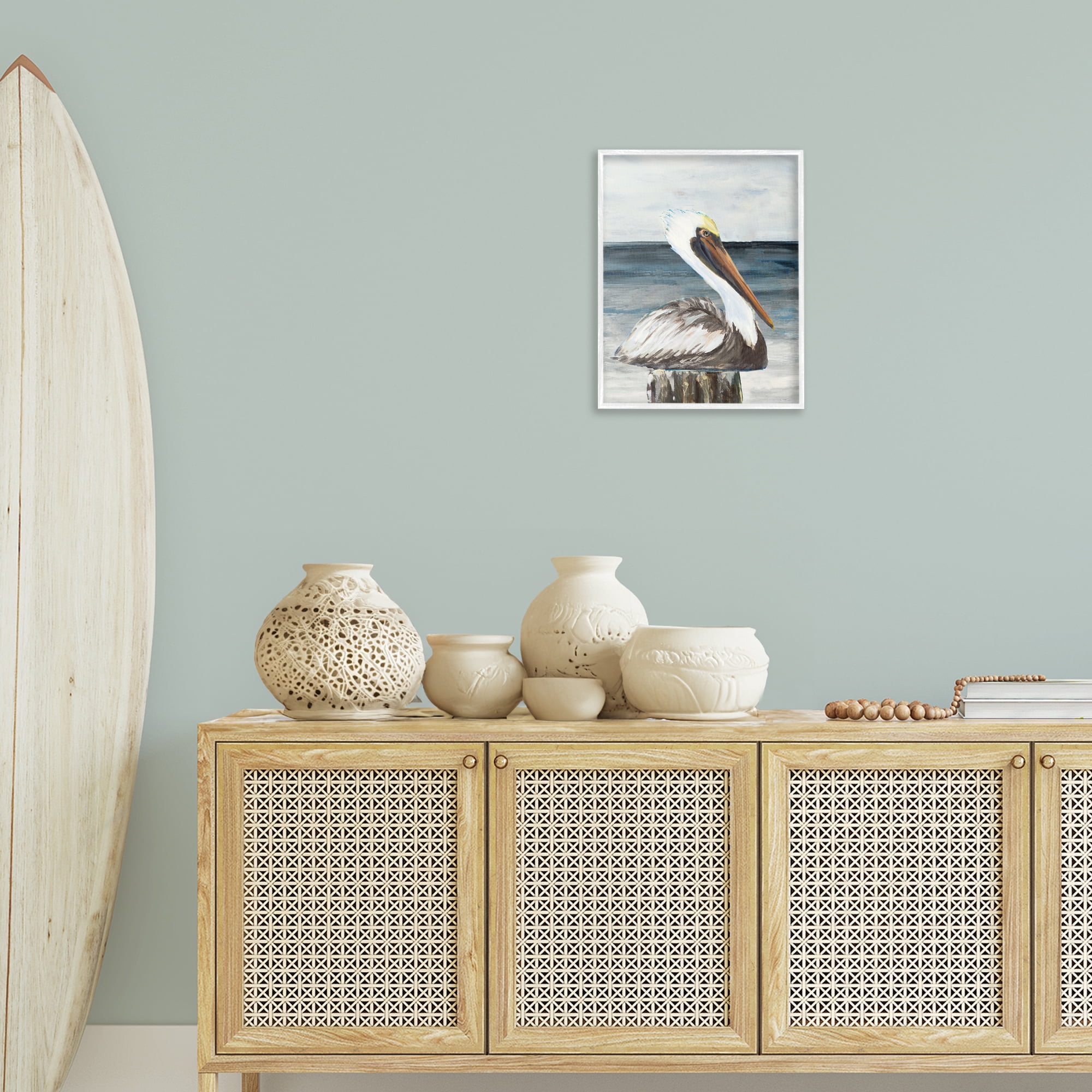 Stupell Industries Resting Beach Pelican Animals & Insects Painting White Framed Art Print Wall Art, 16 x 20