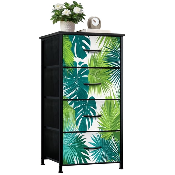 Dresser for Bedroom with 4 Storage Drawers Tropical jungle palm leaves seamless monstera flowers Dressers Chest of Drawers Steel Framed Fabric Closet Organizers for Entryway