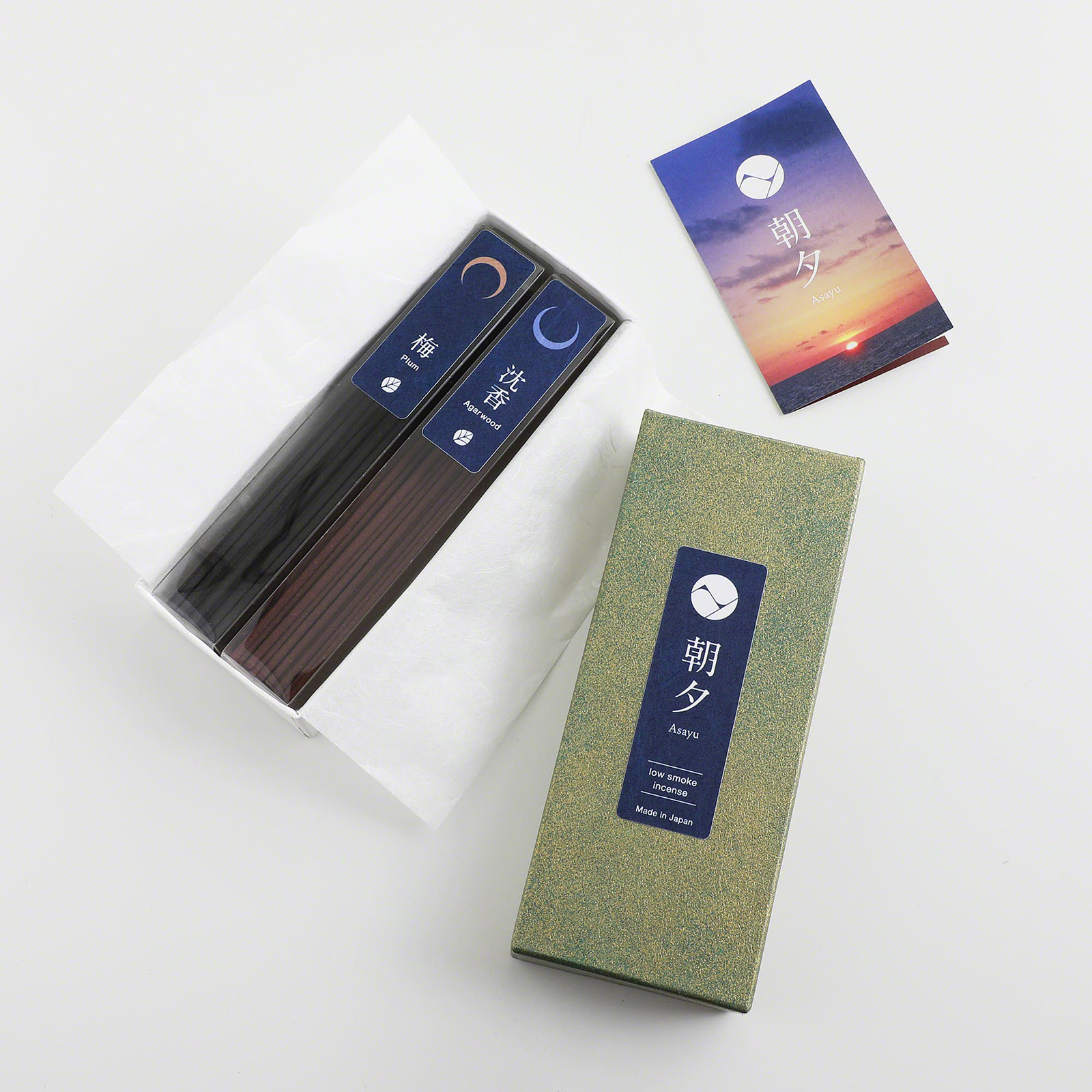 Asayu Japan Low Smoke Incense Sticks Set Plum & Agarwood Made in Japan 40gr