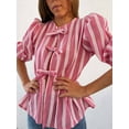 thumbnail image 5 of Women Y2K Peplum Tops Puff Short Sleeve Tie Up Blouse Shirt Summer Going Out Cute Babydoll Top Red M, 5 of 9