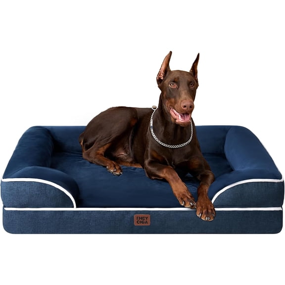 PrimeCook Shop Orthopedic XL Dog Beds, Waterproof Memory Foam Dog Bed for Extra Large Dogs, Non-Slip Bottom and Egg-Crate Foam Big Pet Couch Bed with Washable Removable Cover, Navy