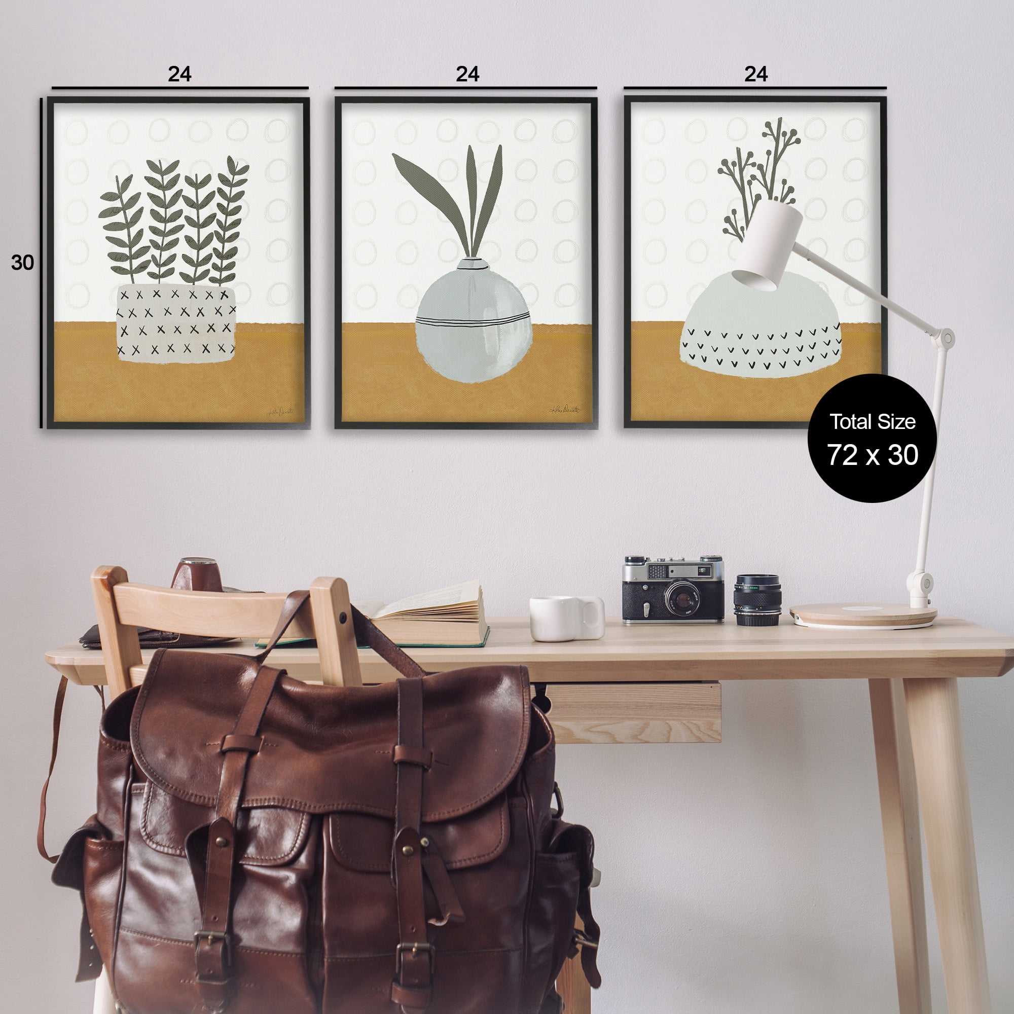 Stupell Industries Contemporary Plant Vases Botanical & Floral Painting Black Framed Art Print Wall Art, 24 x 30, Set of 3