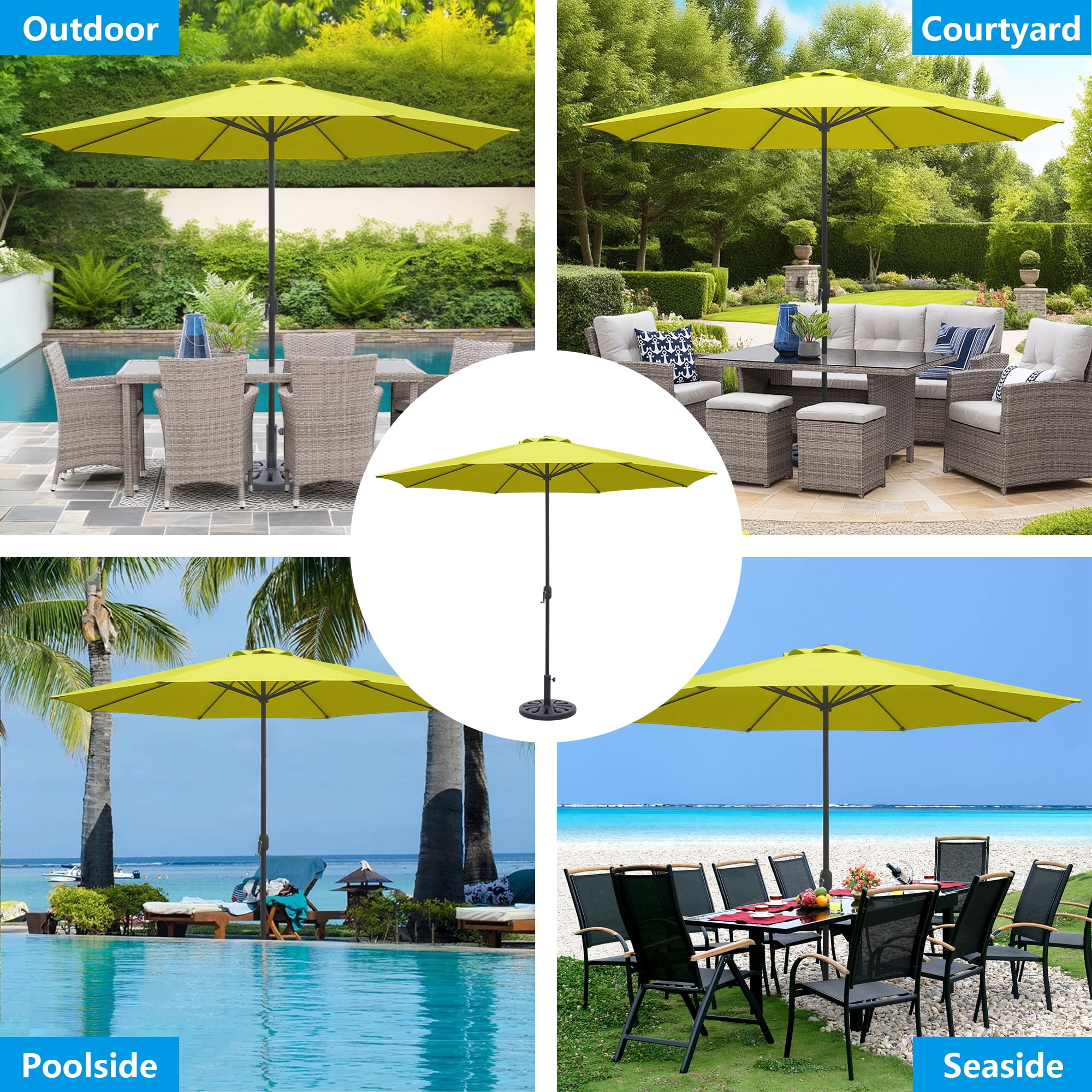 Kool 11FT Outdoor Patio Umbrella with Crank Handle, Market Umbrella with 8 Sturdy Umbrella Ribs, Waterproof for Garden Deck Backyard Pool, Yellow