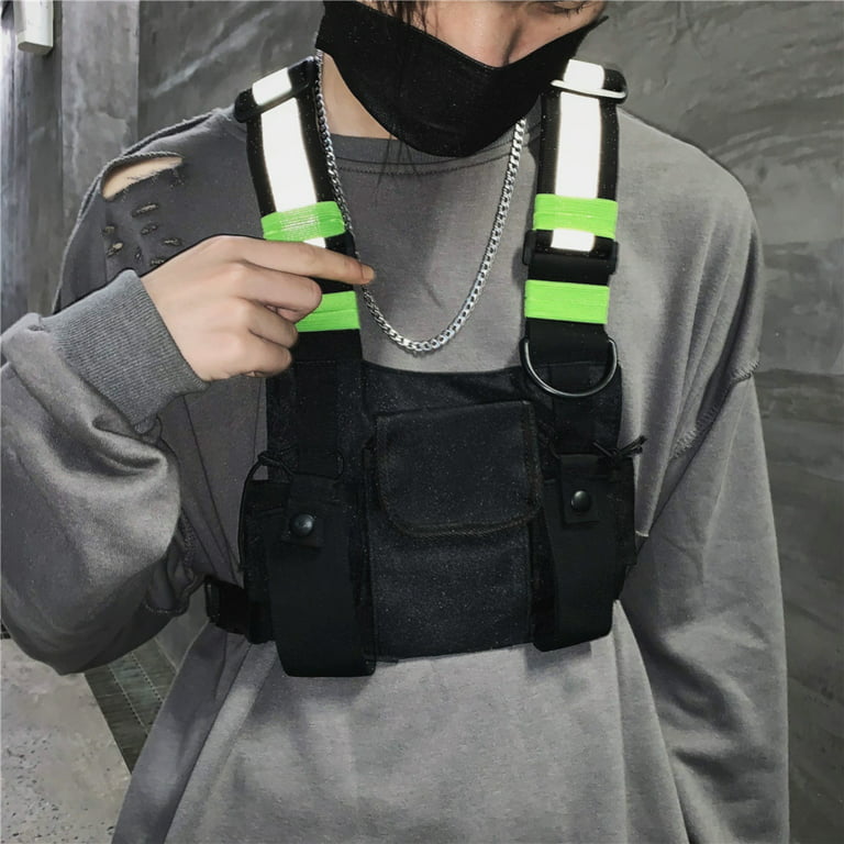 Mens Reflective Tactical Front Chest Rig Bag Pouch Outdoor Sport