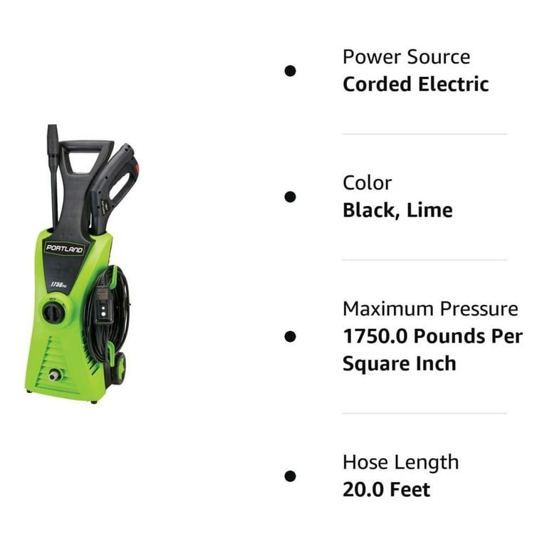 Portland 1750 psi 1.3 gpm electric pressure washer reviews discount