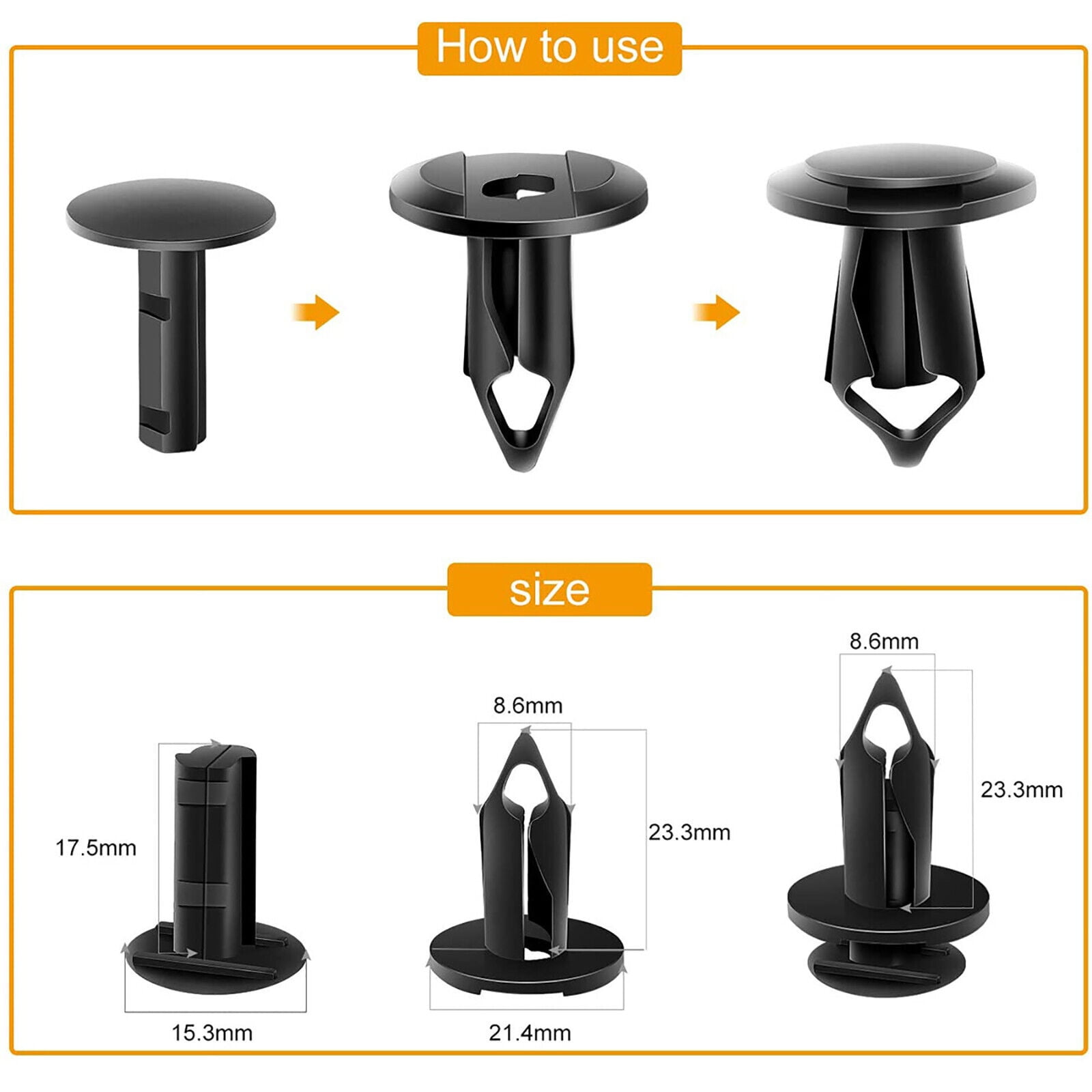 10 sets/1000pc Universal Car Door Trim Panel Clip 8mm Auto Bumper Fastener Hole Rivet Retainer plastic clip Push in Cover Mudguard