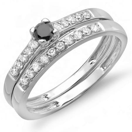 0.40 Carat (ctw) 14k White Gold Round Black And White Diamond Ladies Bridal Engagement Ring Matching Band Wedding (Band