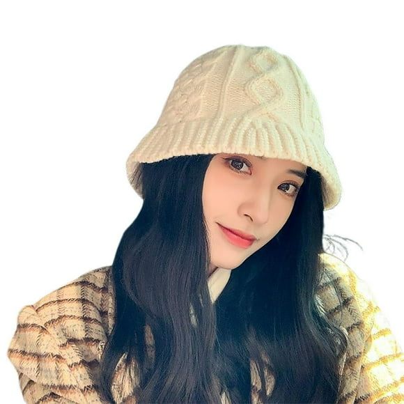 Women Knitted Bucket Hat Twist Pattern Solid Color Short Brim Dome Sun Protection Autumn Winter Knitted Hat Skullies Hat Streetwear